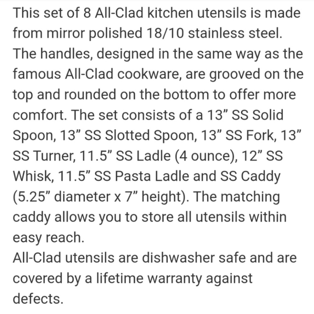 All-Clad 8-piece Kitchen Utensil Set, Brand new - Picture 6 of 7